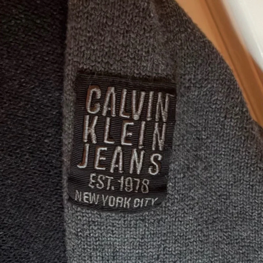 Calvin Klein‎ Jeans Full Zip Mock Neck Cotton  Black Gray Knit Sweater Mens XL